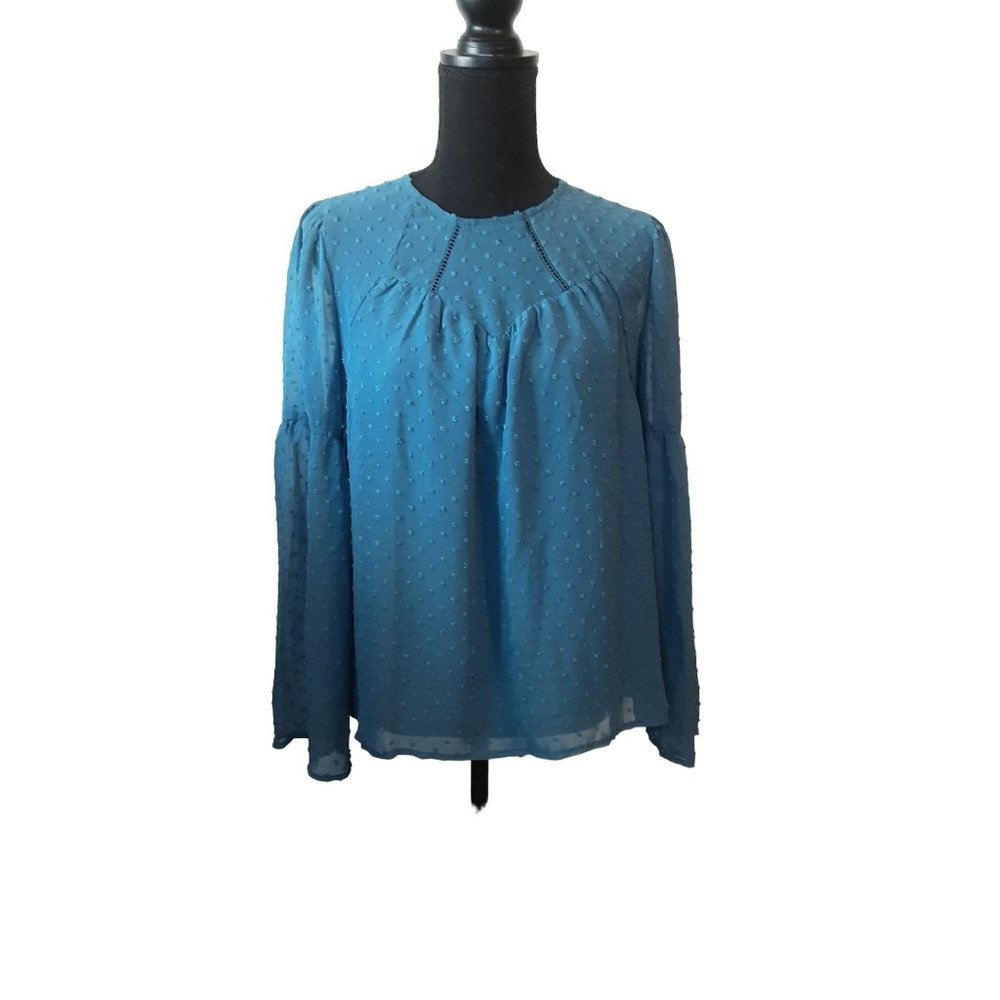Francesca's Blue Rain Carrie Sweetheart Swiss Dot Blouse Size XS